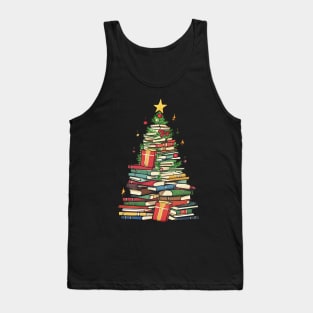 Bookworm Christmas Tree books Tank Top